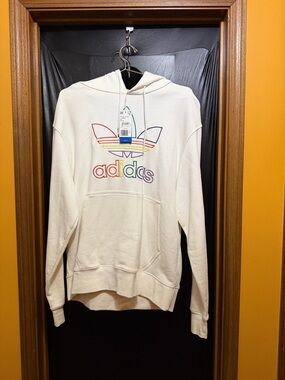 adidas Pride Hoodie white Crewneck Hoodie with Rainbow Trefoil